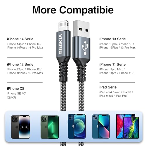 NIBIKIA iPhone Ladekabel, Lightning Kabel [3Pack 2M] Schnellladekabel | MFi Zertifiziert USB auf Lightning Kabel für iPhone 14 13 12 11 Pro/Pro Max/Mini, XR XS Max X, 8 7 6 6s Plus, 5s 5 Se