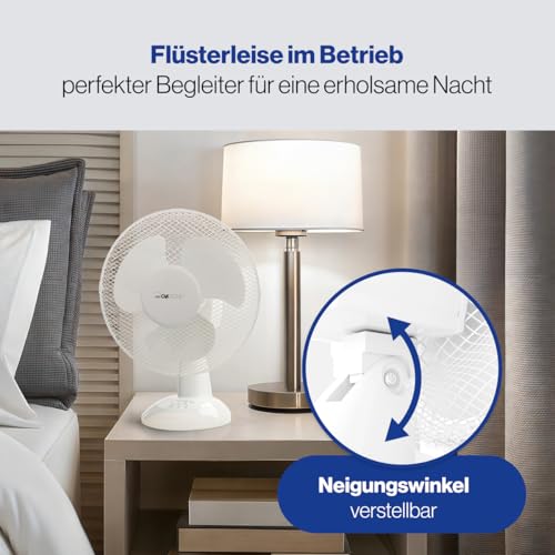 Clatronic® Ventilator mit Schwenkfunktion | Ventilator leise 2 Stufen | Ø 23 cm | Tischventilator 30W | Fan | Tischventilator sehr leise | VL 3601 weiß