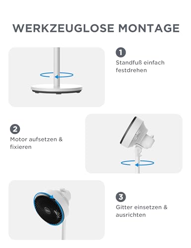 Midea FG18-22LAPH Standventilator 4-in-1, Hoeheverstellbar, 110cm, Weiß | 549 ft3/min, 18m Reichweite, 75 Grad Horizontal, 90 Grad Vertikal, 3 Geschwindigkeiten, 30W