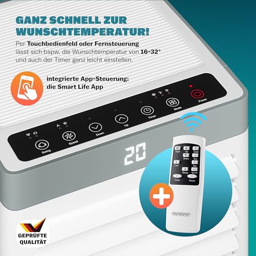 MONZANA® lokale Klimaanlage MZKA1000 9000BTU 4in1 WiFi App 2700W Fernbedienung Abluftschlauch Schlafmodus mobil Klimagerät Luftkühler Air Conditioner
