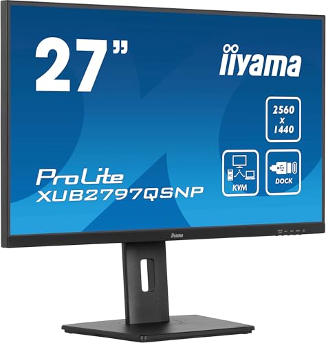 iiyama Prolite XUB2797QSNP-B1 68,5cm 27" IPS LED-Monitor WQHD 100Hz HDMI DP-in/Out DaisyChain USB3.2 USB-C Dock 96W LAN KVM-Switch Slim-Line Höhenverstellung Pivot AdaptiveSync schwarz