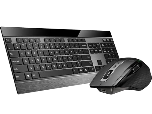 Rapoo 9900M Tastatur Maus Set Kabellos - Bluetooth & 2.4G USB Wireless, Multi Device bis 4 Geräte, Aluminium Gehäuse flach, Akku wiederaufladbar, Daumenscrollrad, QWERTZ Layout Deutsch, schwarz