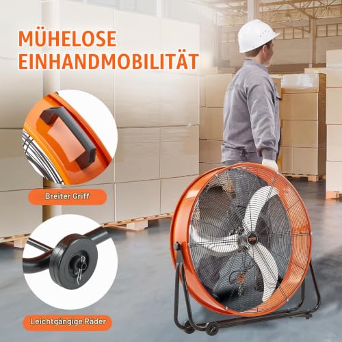 VEVOR Trommelventilator, 30 Zoll Industrie-Ladenventilator, Bodenventilator mit 3 Gänge, Trommelgebläse 13000 CFM, Standventilator 360° verstellbarer, Windmaschine für Lager, Werkstatt, Fabrik, Keller