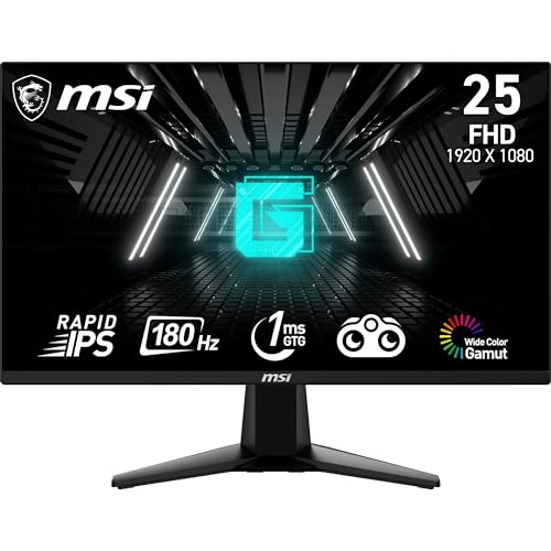 MSI G255F, Rapid IPS-Gaming-Monitor, 24,5" FHD, 180 Hz | 1920 x 1080, 180 Hz, 1 ms (GtG), 99 % sRGB, Adaptive-Sync – DP 1.2a, HDMI 2.0b CEC
