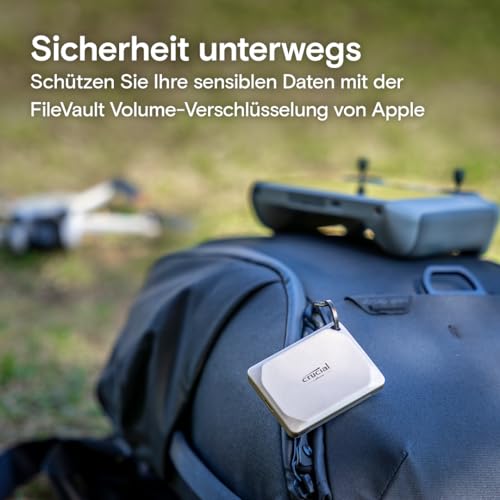 Crucial X9 Pro für Mac 1TB Externe SSD Festplatte mit USB-A Adapter, bis zu 1050MB/s Lesen/Schreiben, Mac Ready, Wasser- und Staubgeschützt (IP55), USB-C 3.2 Portable SSD - CT1000X9PROMACSSD9B02