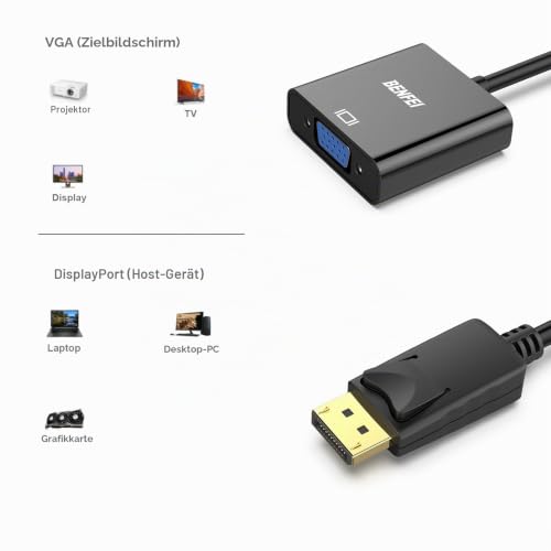 BENFEI DisplayPort auf VGA, Unidirektional DisplayPort DP Computor zu VGA Monitor Adapter 1080P (Stecker auf Buchse), kompatibel für Lenovo Dell ASUS