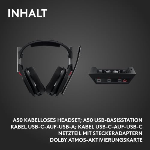 Logitech G Astro A50 Lightspeed, Kabelloses Gaming-Headset + Basisstation | 5. Generation, 3-System-Umschaltung, USB-C, Xbox, PS5, PC/Mac, Bluetooth, kabelloses Headset mit Mikrofon für PC