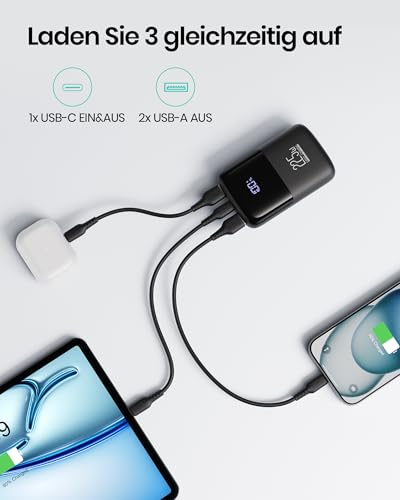INIU 10000mAh Power Bank, Mini 22.5W Fast Charging USB-C Externe Handyakkus | Kompaktes Ladegerät, Flugtauglich & Reise-Essential, Leichte & Klein Powerbank für iPhone 17 16 Pro, Samsung S25, Xiaomi iPad
