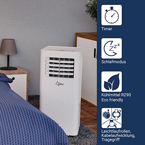 SUNTEC Mobiles Klimagerät Comfort 7.0 Eco R290 APP – Klimaanlage mobil und leise mit Smart App Steuerung – Entfeuchter für Räume bis 25 qm – Mobile Kühlung in Wohnung & Büro – 7.000 BTU – 2.050 Watt