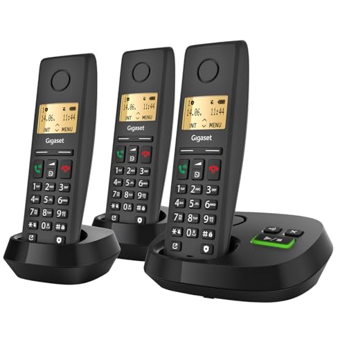 Gigaset Pure 220A Trio - 3 Schnurlose DECT-Telefone mit Anrufbeantworter - mit Call-Block-Taste und Freisprechfunktion - 80 Kontakten, anthrazit schwarz [Kompatibel in DE, IT, FR, NL, BE, Che, AUT]