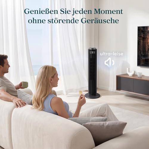 Levoit extrem leiser Turmventilator mit Schlafmodus, Mattschwarz, Höhe 92cm