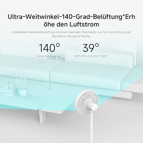 Xiaomi Mi Smart Standing Fan 2 Tisch- Standventilator mit optionaler iOS/Android Mi Home Appanbindung (15 W sparsamer BLDC Motor, 58 dB, 4 Geschwindigkeitsstufen, Google Assistant kompatibel) Weiß