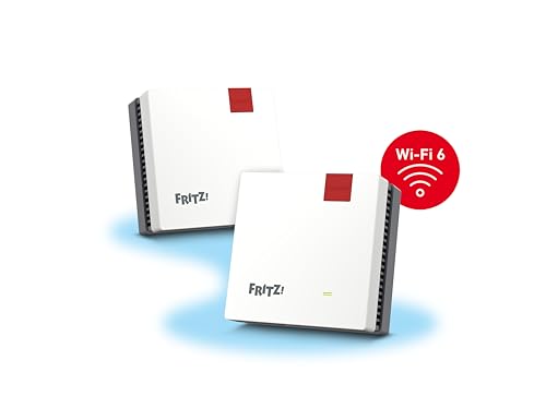 FRITZ!Mesh Set 1600 2er-Set | für 3-5 Räume | Wi-Fi 6 bis zu 3 GBit/s | Dualband WLAN (2,4/5 GHz), Perfekt für Streaming & Videocalls, ideal für Router & Glasfasermodem (ONT), Made in Europe