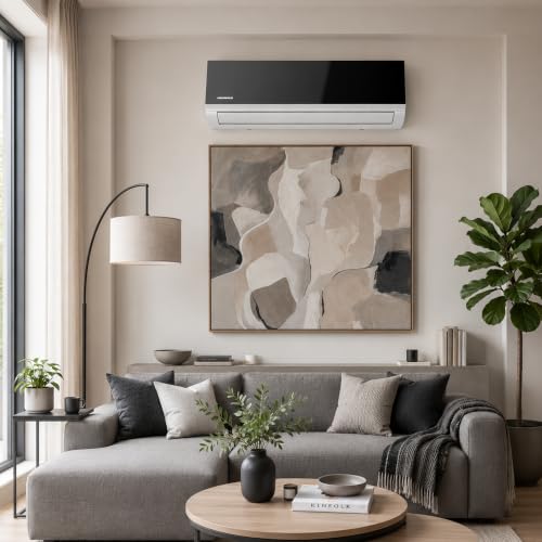 Heinner HAC-MRB12WHWIFI Mirror Klimaanlage 12000 BTU, Split-Klimagerät mit WiFi, A++ Kühlung, A+ Heizung, 3D Inverter, Sleep, Follow Me, Auto-Clean, Silence, Turbo, 8°C Heizfunktion, Schwarz/Weiß