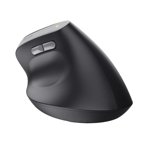 Trust Yuno Wiederaufladbare Vertikale Maus, Kabellose Ergonomische Maus | Vorbeugung Gegen Mausarm/Tennisarm (RSI Syndrom) für Rechtshänder, 2.4GHz, 800-2400 DPI, PC Mac
