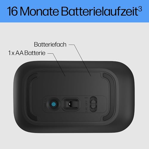 HP Z3700 kabellose Maus | 1200 optische Sensoren | bis zu 16 Monate Batterielaufzeit | 2.4 GHz oder Bluetooth Verbindung | Plug&Play | Schwarz
