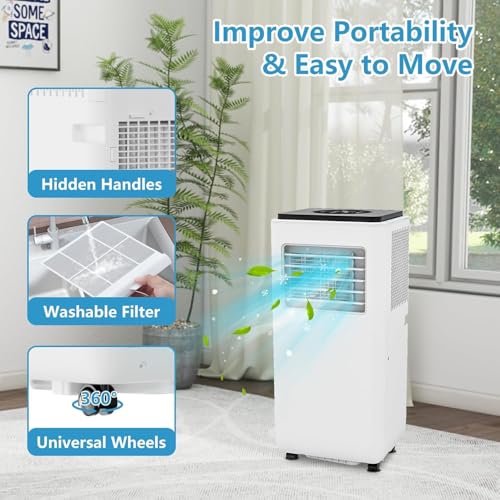 Tragbare Klimageräte 8000 BTU, Energieeffiziente AC-Einheit mit Fernbedienung, 24H Timer, Leiser Betrieb für Schlafzimmer, Büro, Schlafsaal bis zu 350 Sq.Ft, Weiß (8.000 BTU Black Top)