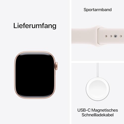 Apple Watch Series 11 GPS 42 mm Smartwatch mit Aluminiumgehäuse in Roségold und Sportarmband in Blassrosa (S/M). Schlafindex, Fitnesstracker, Gesundheitstracking, Always-On Display, Wasserschutz
