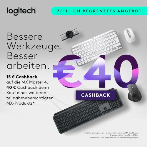 Logitech MX Keys S PLUS kabellose Tastatur uns Palm Rest Low Profile | Fluid Quiet Typing, Programmable, Backlighting, Bluetooth, USB C, Windows PC, Linux, Chrome, Mac, Deutsches QWERTZ - Grau