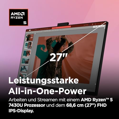 Lenovo IdeaCentre All-in-One 3 PC | 27" Full HD Display | AMD Ryzen 5 7430U | 16GB RAM | 1TB SSD | AMD Radeon Grafik | Windows 11 | Schwarz | Ink. USB Tastatur-Maus | 3 Monate Premium Care