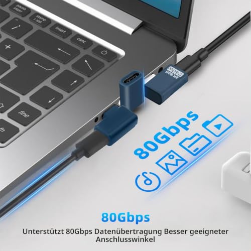 3 Stück USB C Extender Adapter 90 Grad, 80Gbps USB C Stecker zu Buchse Winkel Adapter, 240W Thunderbolt 5 Extension Connector für iPhone 15/16, Team Deck, Tablet, Telefone, andere Typ C Geräte (Grau)