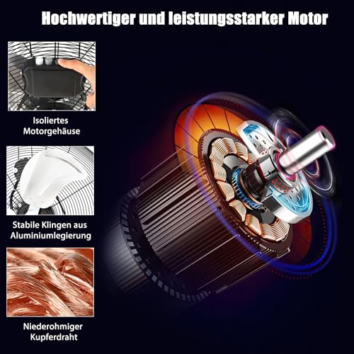 SOARS Bodenventilator 50cm, Windmaschine mit 3-Leistungsstufen, Neigungswinkel 145°, Ventilator Metall mit Handgriff, hoher Luftdurchsatz