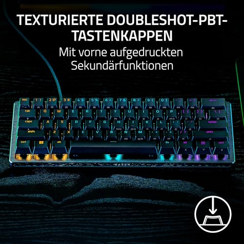 Razer Huntsman V3 Pro Mini - Analoge optische E-Sport Gaming-Tastatur 60% Format - Snap Tap & Rapid Trigger (Digitale Steuerungstasten, Doubleshot-PBT-Tastenkappen) QWERTY US-Layout | Schwarz