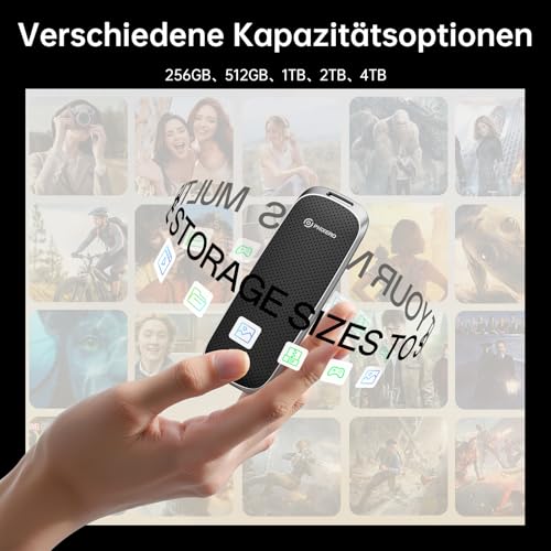 PHIXERO P10PRO Externe Tragbare NVMe SSD 2TB, Bis zu 1050MB/s, USB 3.2 Gen2, Inklusive 2-in-1 USB C Kabel, Externe Festplatte Portable SSD für iPhone 15/16 PRO/Android/Mac, Schwarz