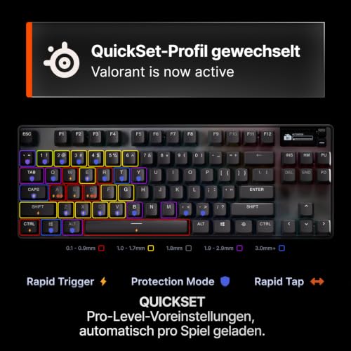 SteelSeries APEX PRO TKL Gen-3-Gaming-Tastatur – OmniPoint 3.0 analoge magnetische Schalter, Quickset-Auto-Presets (Schnellabzug, Schnellantipp/SOCD, Schutzmodus), OLED,RGB,PBT, USB-C, German QWERTZ