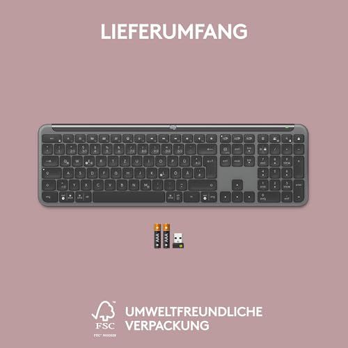 Logitech Signature Slim K950 kabellose Tastatur | Schlankes Design, Multi-Geräte-Wechsel beim Tippen, leise, Bluetooth, Multi-OS, Win/Mac/Chrome, DEU QWERTZ-Layout - Graphit
