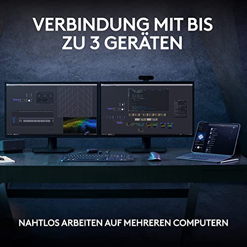 Logitech MX Keys S PLUS kabellose Tastatur uns Palm Rest Low Profile | Fluid Quiet Typing, Programmable, Backlighting, Bluetooth, USB C, Windows PC, Linux, Chrome, Mac, Deutsches QWERTZ - Grau