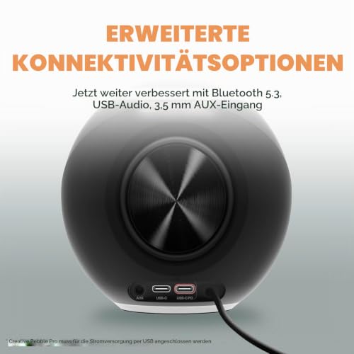 CREATIVE Pebble Pro (Schwarz) USB-C PC-Lautsprecher mit Bluetooth 5.3 und anpassbarer RGB-Beleuchtung, USB-Audio und Headset-/Mikrofonanschluss