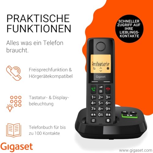 Gigaset Pure 320A Trio - Schnurloses DECT-Telefon mit Anrufbeantworter - mit Call-Block-Taste und Freisprechfunktion - 100 Kontakten, schwarz [Kompatibel in DE, IT, FR, NL, BE, Che, AUT]