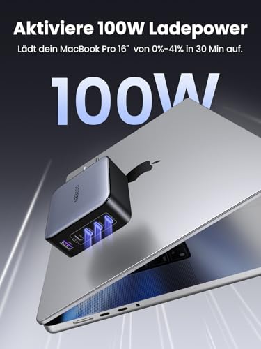 UGREEN Nexode USB C Ladegerät 100W, 5-Port, Mehrfach Schnellladegerät | GaN Netzteil, Laptop Charger, leistungsstark & kompakt, für MacBook Pro/Air, HP Laptop, iPad Serien, iPhone 17, Galaxy S25
