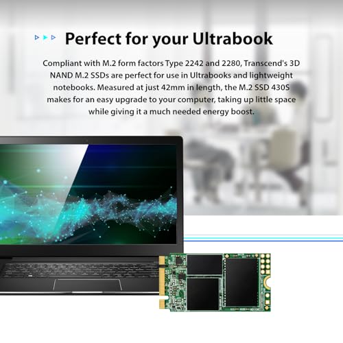 Transcend 256GB MTS430S M.2 SATA III 2242 SSD, DRAM-Cache, B+M-Schlüssel | Nicht kompatibel mit NVMe-Steckplätzen, internen SSDs, LDPC-Fehlerkorrektur (ECC) für Laptops und Desktop-PCs