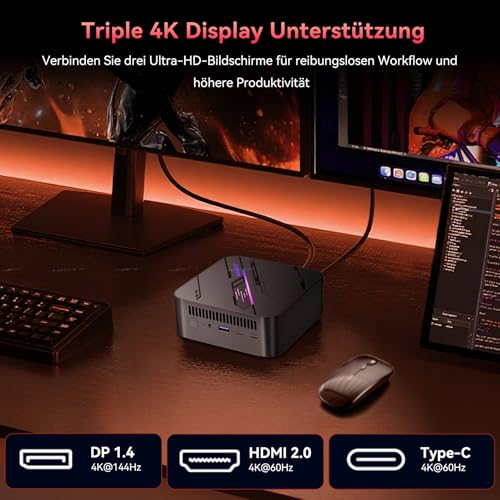 Blackview MP100 Mini PC Win 11 Pro, 32GB DDR4 1TB SSD Desktop PC, AMD Ryzen 5 7430U Computer, 4K 144Hz Triple Display, Office PC Rechner für Home Office & Business, Wi-Fi 6 & BT5.2, 3 Jahre Garantie