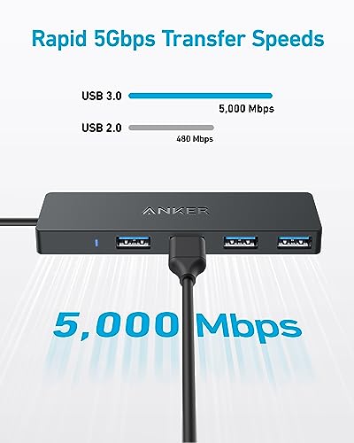Anker USB C Hub, 4 Port USB 3.0 Datenhub mit 5 Gbit/s | 60cm Erweiterungskabel (ohne Ladeleistung), USB C Splitter für Typ-C MacBook, Mac Pro, iMac, Surface, Flash Drive, Mobile HDD
