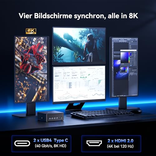 GEEKOM AI Mini PC IT13 Max, Intel Core Ultra 9 185H, 32GB LPDDR5 & 1TB SSD | Intel Arc Grafik, Dual 2,5G LAN, 2× USB4, Wi-Fi 7, 8K, 3 Jahre Garantie – KI-Workflows & Videobearbeitung