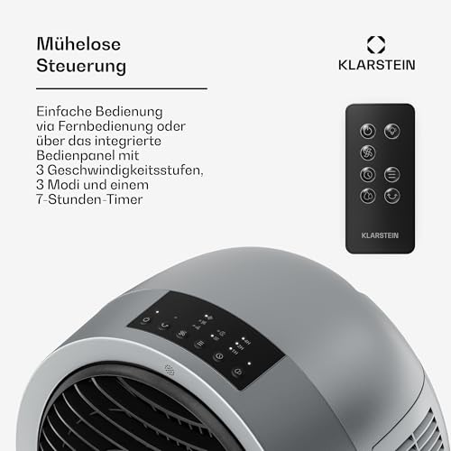 Klarstein Luftkühler mit Wasserkühlung, Verdunstungskühler, 6L Tank, 320 m³/h, Timer & Fernbedienung, tragbares Kühlgerät für Räume & Schlafzimmer, Silber