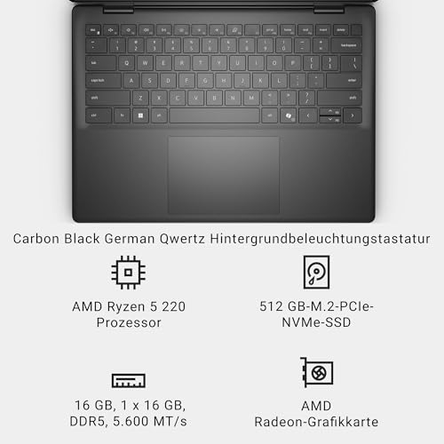 Dell 14 Laptop - AMD Ryzen 5 220, 16GB RAM, 512GB SSD | 14" entspiegeltes Display, AMD Radeon Grafik, Deutsch beleuchtete QWERTZ Tastatur, Wi-Fi 6 (Netzteil separat erhältlich)