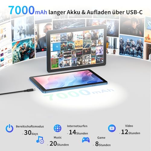 AWOW Tablet 10 Zoll Android 15: 2026 Neueste 7000mAh Octa-Core 8GB RAM+64GB 1TB TF Tablet PC mit WiFi 6 2.4G/5G Bluetooth 5.0 1280 * 800 FHD GMS Dual Kamera mit Hülle und Schutzfolie