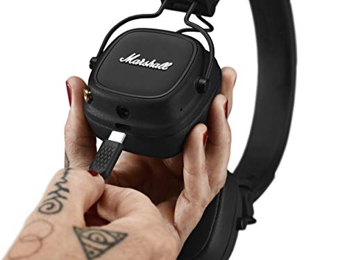 Marshall Major IV On Ear Bluetooth Kopfhörer, Kabelloser Ohrhörer, Faltbar, 80 Stunden kabellose Akkukapazität - Schwarz