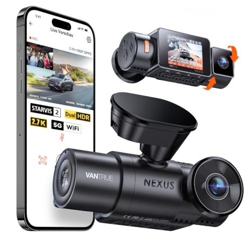 VANTRUE N2X 2.7K+1080P Dashcam Auto Vorne Innen, STARVIS 2 Dual Nachtsicht | 2.5K/60FPS Front Dash Cam, Dual HDR, 5GHz WiFi GPS, 24h Parküberwachung G-Sensor, Sprachsteuerung, DSGVO konform, max. 1TB