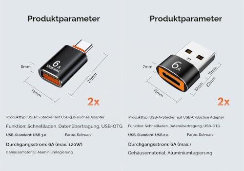 USB auf USB C Adapter 4 Stück, USB C Buchse auf USB A Stecker Adapter x2 | USB A 3.0 Buchse auf USB C Stecker Adapter x2, Kompatibel mit MacBook iPhone 17/16/15 iPad Samsung Galaxy S25 S24 A16 Laptop
