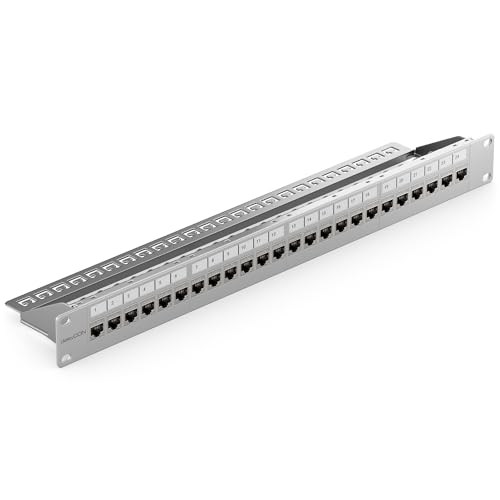 deleyCON 24 Port Patchpanel Set Patchfeld CAT6a 1 HE 19 Zoll - Grau | Modularer Rackeinbau mit 24x RJ45 Keystone Module, kompatibel mit CAT5 CAT6 CAT7 LAN Netzwerkkabel Verlegekabel