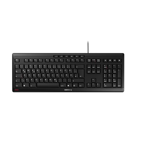 CHERRY Stream Keyboard, Kabelgebundene Tastatur, Deutsch QWERTZ, Schwarz | Fullsize-Keyboard mit Nummernblock, für PC/Computer, Leiser Tastenanschlag, Flaches Design, USB-A Anschluss, 10 Zusatztasten