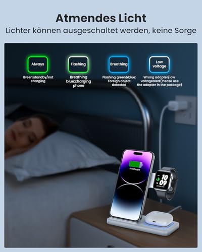 DUMTERR 3 in 1 Apple Ladestation für Apple Watch und iPhone iPod, iPhone Ladestation für iPhone 17 16 15 14 13 Pro Max, Wireless Charger für iWatch/AirPods - Faltbare & Tragbare Kabelloses Ladegerät