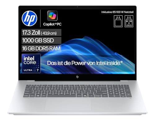 HP OmniBook 7, 17,3" FHD Touch, Intel Core Ultra 7, 16GB RAM, 1TB SSD | Copilot+ Laptop für Business, Kreativarbeit & Multitasking auf großem Display - inkl. Netzteil und Ladekabel, QWERTZ, Silber