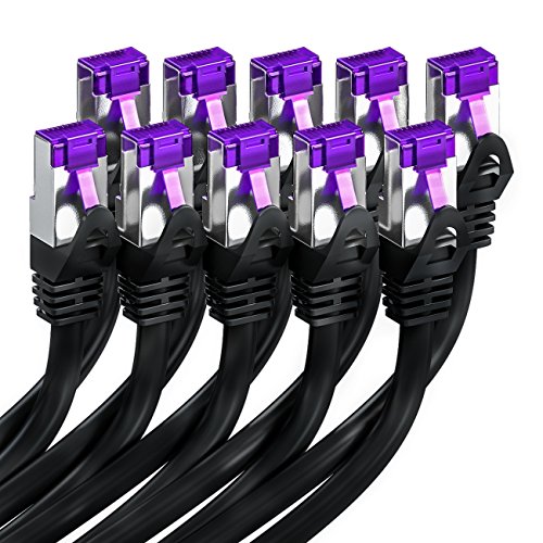 deleyCON 0,5m CAT7 Netzwerkkabel RJ45 10 Gigabit, 10 Stück - Schwarz