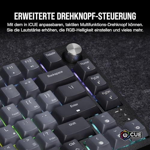 Corsair K65 Plus Wireless 75% RGB Mechanische Gaming-Tastatur - Schwarz | QWERTZ DE, Hot-Swap-Fähige, Vorgeschmierte MLX Red Lineare Schalter, Zweischichtige Schalldämpfung, PBT Tastenkappen
